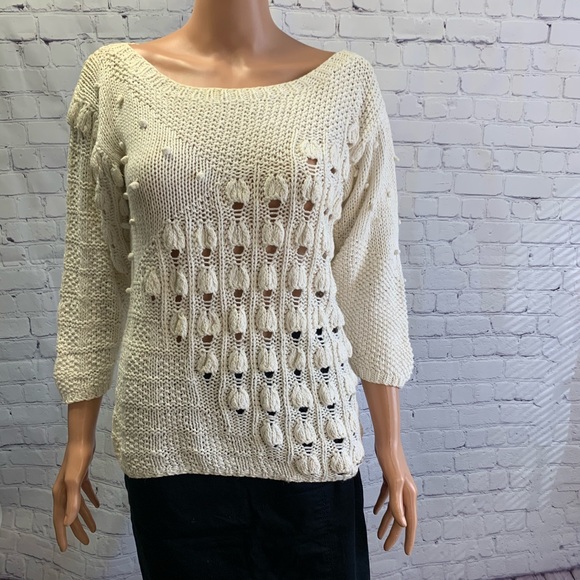 Christina Sweaters - Hot Jazz by Christina Knit by hand! Vintage White boho sweater size medium